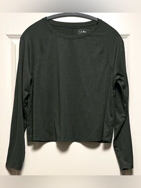 EUC LL Bean Womens Movement Long Sleeve Essential Tee Boxy Crop Heather Green M